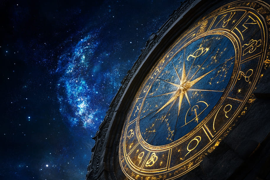 Close-up of a luxurious zodiac-inspired timepiece with intricate golden details, blending astrology and elegance. Perfect for casino enthusiasts at EternalSlots.com, where destiny and gaming align for endless rewards.