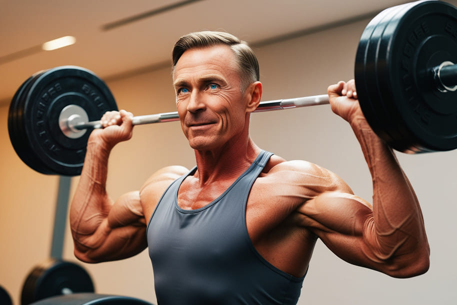 Fit and confident man lifting a barbell in a gym, embodying strength and determination. Ideal for a blog post on Eternal Slots about achieving fitness goals and maintaining discipline as part of 2025 resolutions.