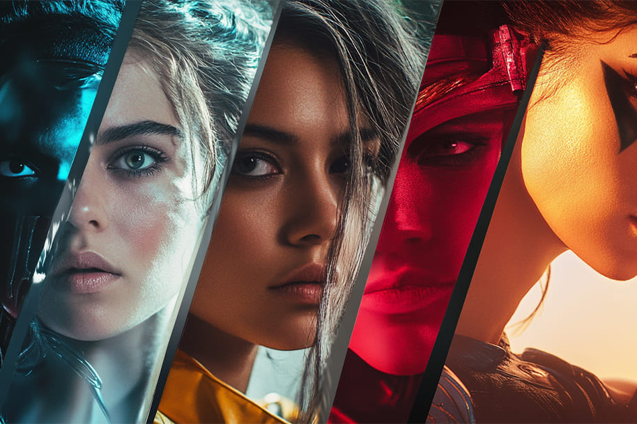 Empowered women in entertainment, each showcasing their unique strength and individuality through diverse looks. These women confront challenges and defy expectations, representing resilience, confidence, and boldness in the industry.