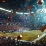 Vibrant Super Bowl LIX stadium scene with thousands of cheering fans, confetti flying in the air, and a brightly lit football field. The energy of the big game creates the perfect atmosphere for thrilling sports betting opportunities at Eternal Slots online casino.