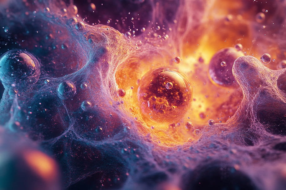 Close-up of dark energy and particles swirling in a cosmic scene, showcasing the mysterious and powerful forces of the universe.