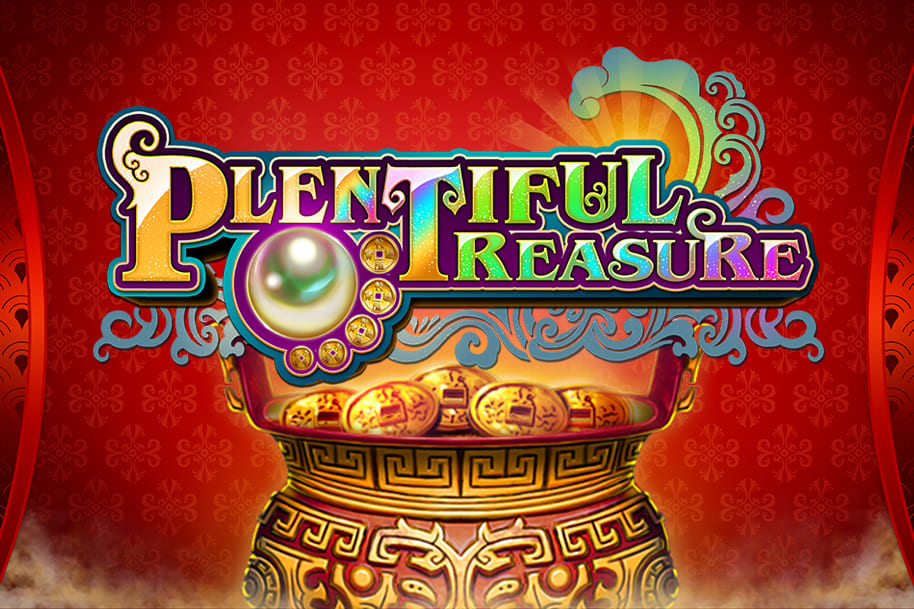 Plentiful Treasure slot game logo featuring a golden treasure pot filled with coins. Play for a chance to hit a massive jackpot win with exciting bonus features at Eternal Slots Casino.
