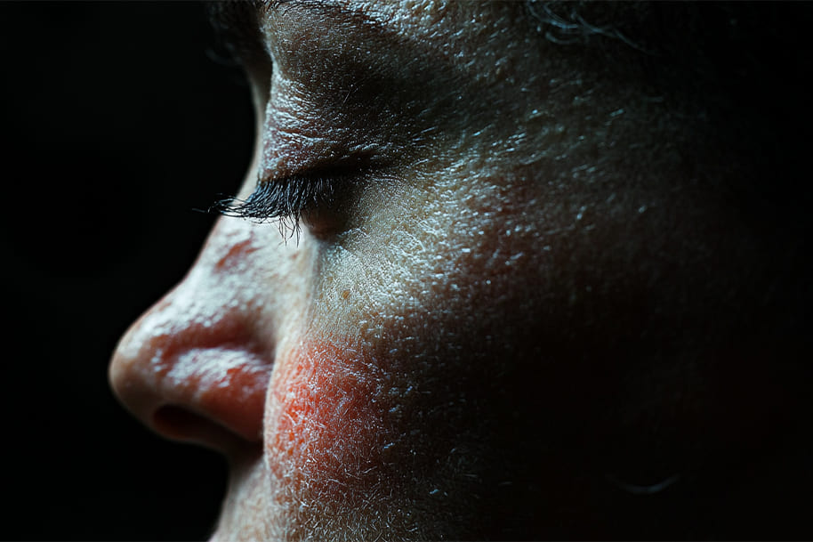 Close-up shot from Anora, showcasing intense emotion with dramatic lighting and textured skin details. Discover how this indie masterpiece captivated audiences and won five Oscars at Eternal Slots Casino’s blog.