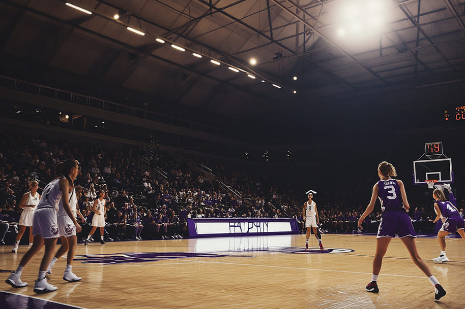 Female basketball players in action during a game, with intense focus and competitive spirit in a packed arena, highlighting the growing prominence of women’s sports and the athletes making an impact.