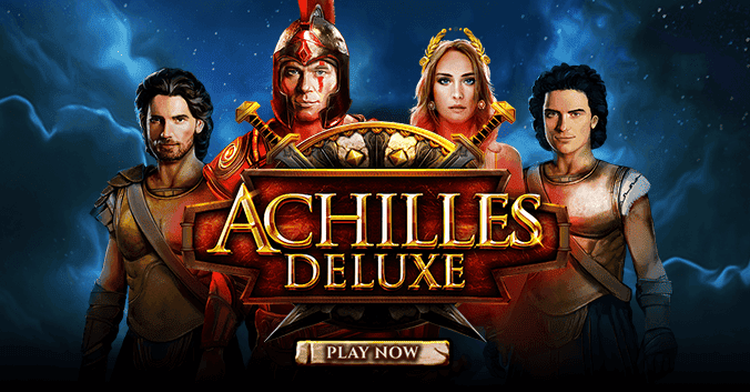 Achilles Deluxe slot banner featuring legendary Greek warriors and heroes. Play Achilles Deluxe at Eternal Slots Casino for epic battles, bonus features, and mythological real money rewards.