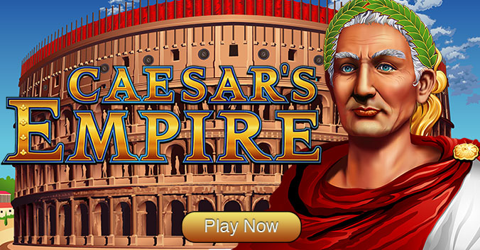 Caesar’s Empire slot game banner featuring Emperor Caesar and the Roman Colosseum. Play Caesar’s Empire at Eternal Slots Casino for ancient riches, bonus features, and real money wins.