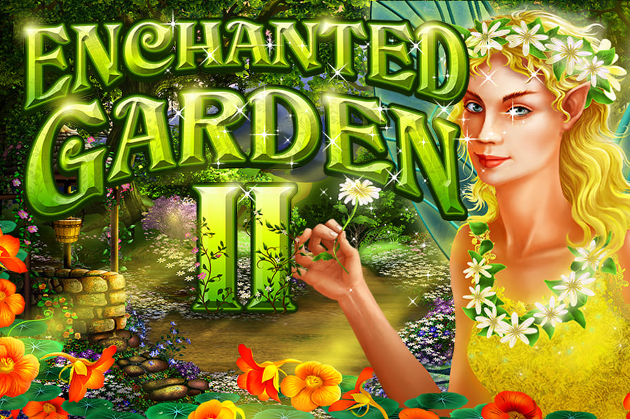 Enchanted Garden II game by RTG featuring a flower-crowned elf, lush greenery, and magical garden backdrop at EternalSlots.com