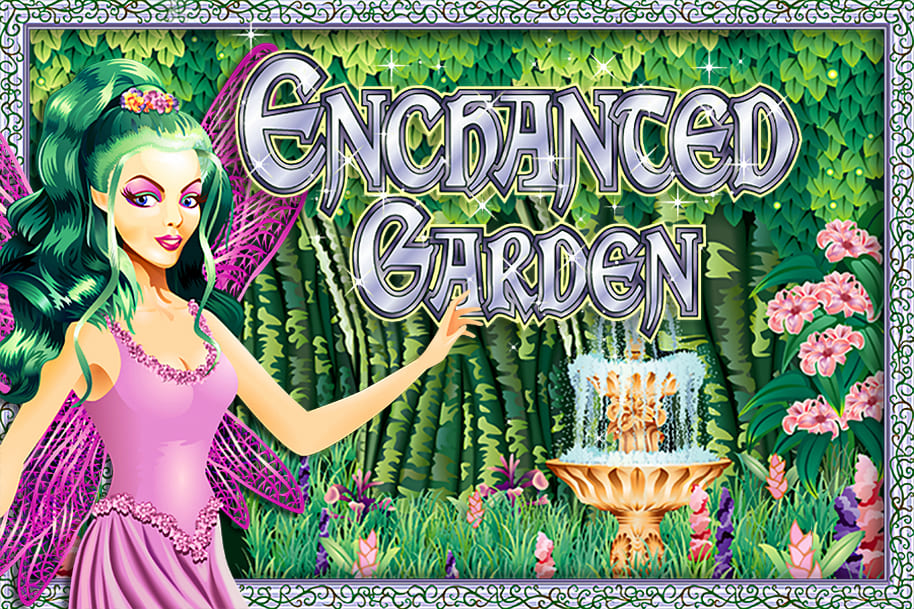 Enchanted Garden slot game by RTG featuring a fairy character, floral background, and magical garden fountain at EternalSlots.com