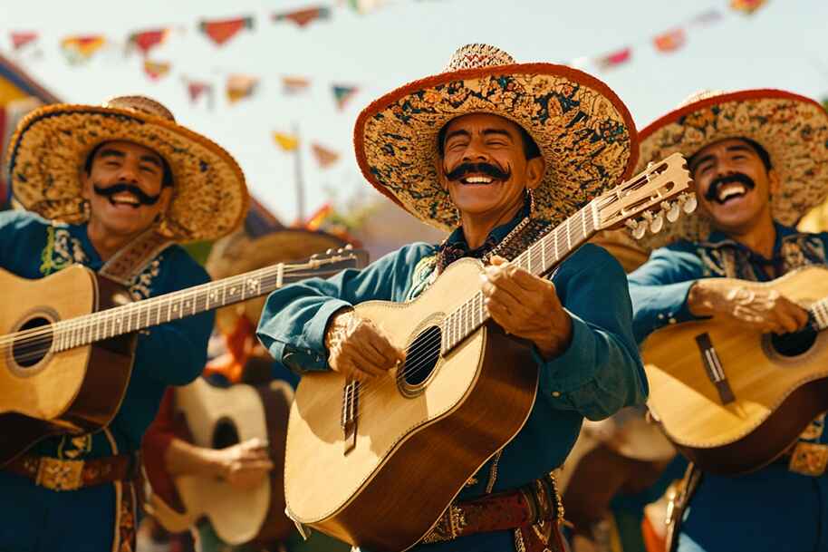 Mariachi band playing traditional Mexican music during Cinco de Mayo celebration – featured on EternalSlots.com casino blog.