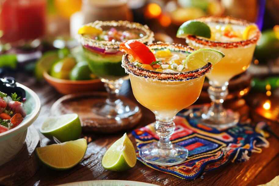 Colorful margaritas and traditional Mexican cocktails served for Cinco de Mayo celebration – featured on EternalSlots.com casino blog.