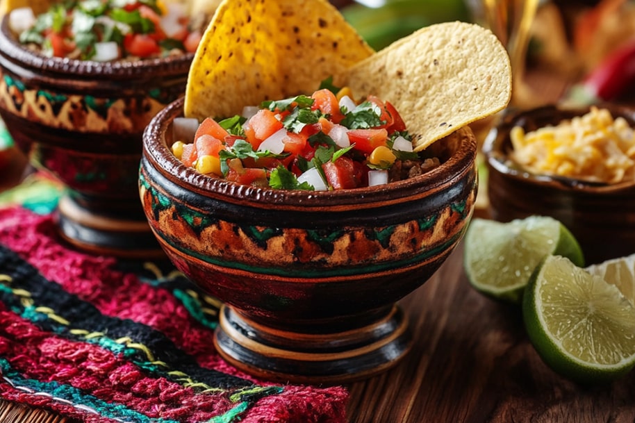 Fresh veggie tacos with pico de gallo, cilantro, lime, and guacamole – a vibrant Cinco de Mayo recipe perfect for party food ideas on EternalSlots.com.