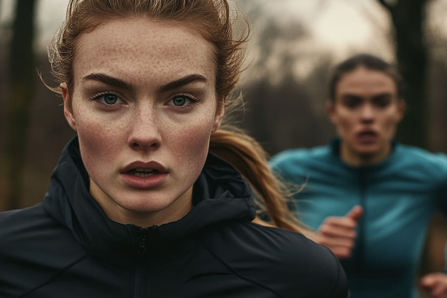 Close-up of focused young woman running outdoors, symbolizing personal growth, motivation, and the rising popularity of running clubs in 2025.