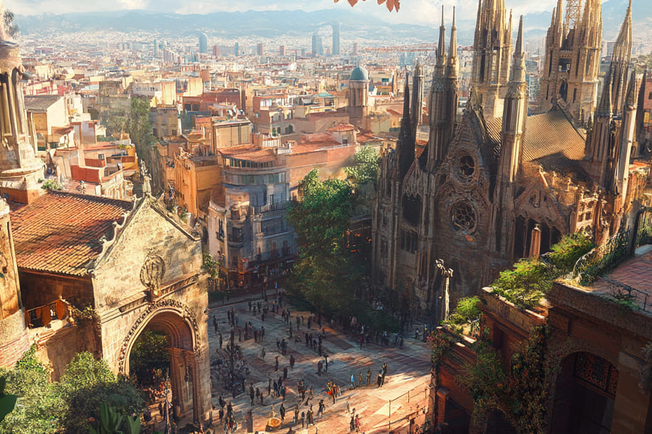 Panoramic view of Barcelona’s Gothic architecture and cityscape – Must-visit European destination for art and design lovers