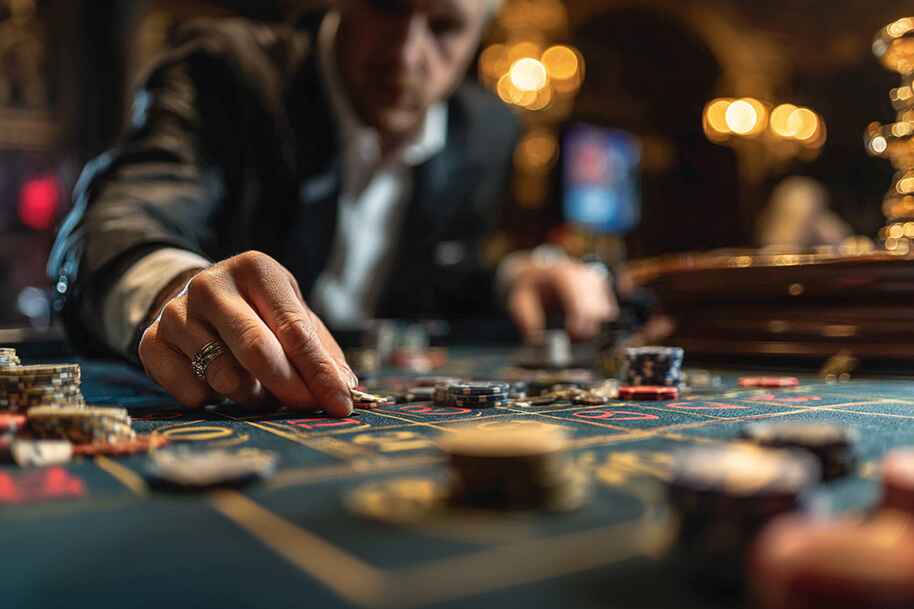 Elegant player placing chips on a roulette table in a high-end online casino setting.