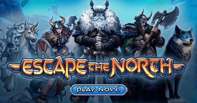 Escape the North slot game with Norse warriors and icy backdrop at Eternal Slots Casino.