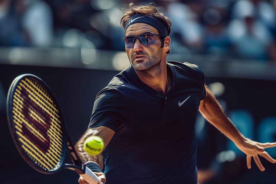 Professional tennis player hitting the ball during a match showcasing precision, timing, and the winning mindset found in both sports and slots strategy