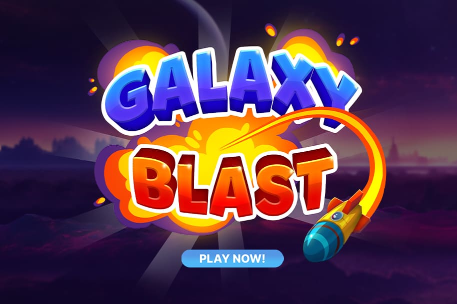 Galaxy Blast online slot game logo with rocket and explosion – Play now on Eternal Slots