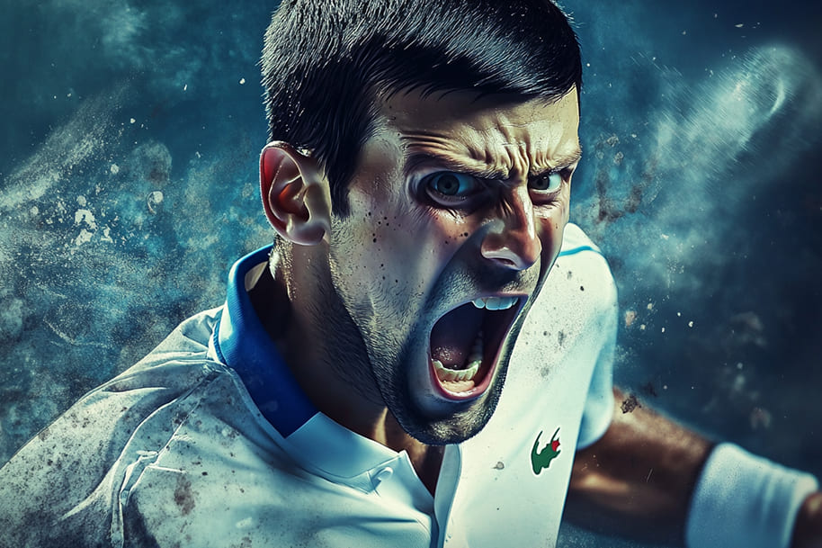 Novak Djokovic in mid-roar, exploding with raw emotion – Champion mindset and unstoppable energy in tennis