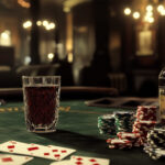 Classic poker table with whiskey glass, chips, and playing cards – Lessons from poker nights in vintage casino atmosphere