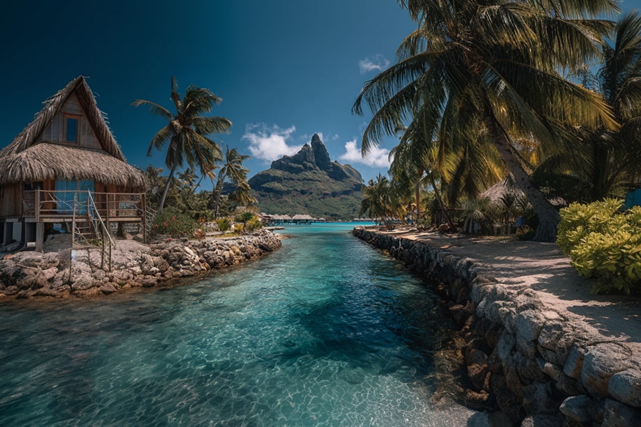 Overwater bungalows and turquoise waters in Bora Bora the ultimate solo luxury getaway for wellness and relaxation.
