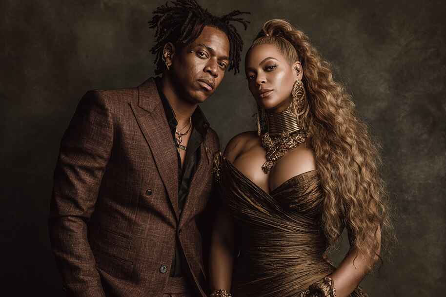 Elegant couple in formal fashion – representing Virgo and Capricorn zodiac compatibility on Eternal Slots Casino astrology blog.