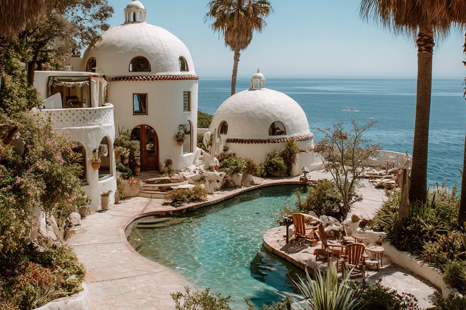 Unique white dome villas by the ocean in Malibu – perfect for peaceful retreats and solo pampering escapes.