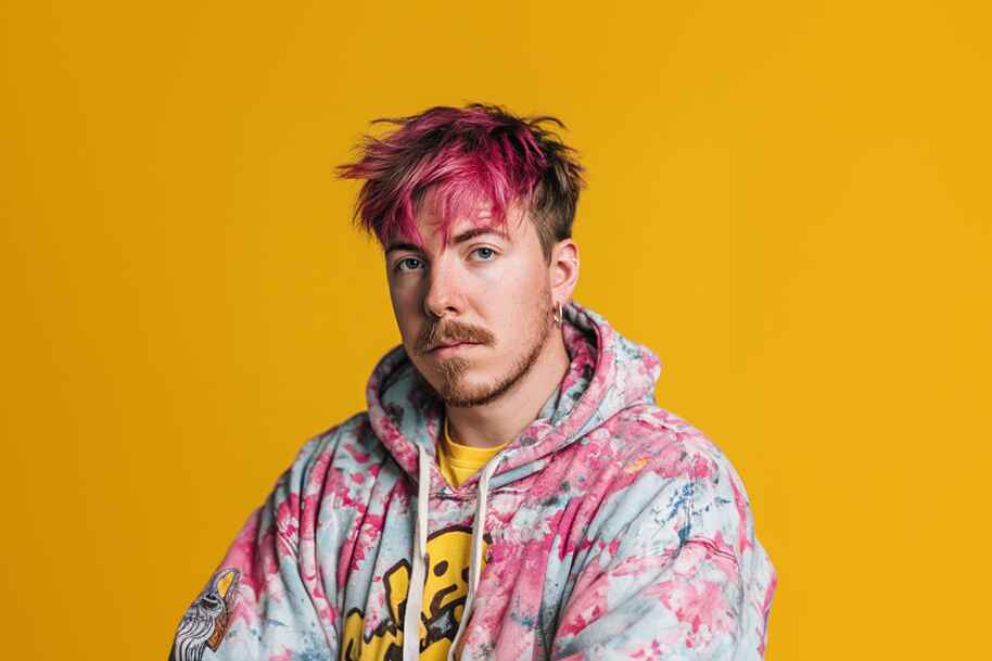 Popular American influencer in a colorful hoodie with pink hair posing confidently in front of a yellow background — featured on EternalSlots.com blog about the richest influencers in America and digital millionaire lifestyles.