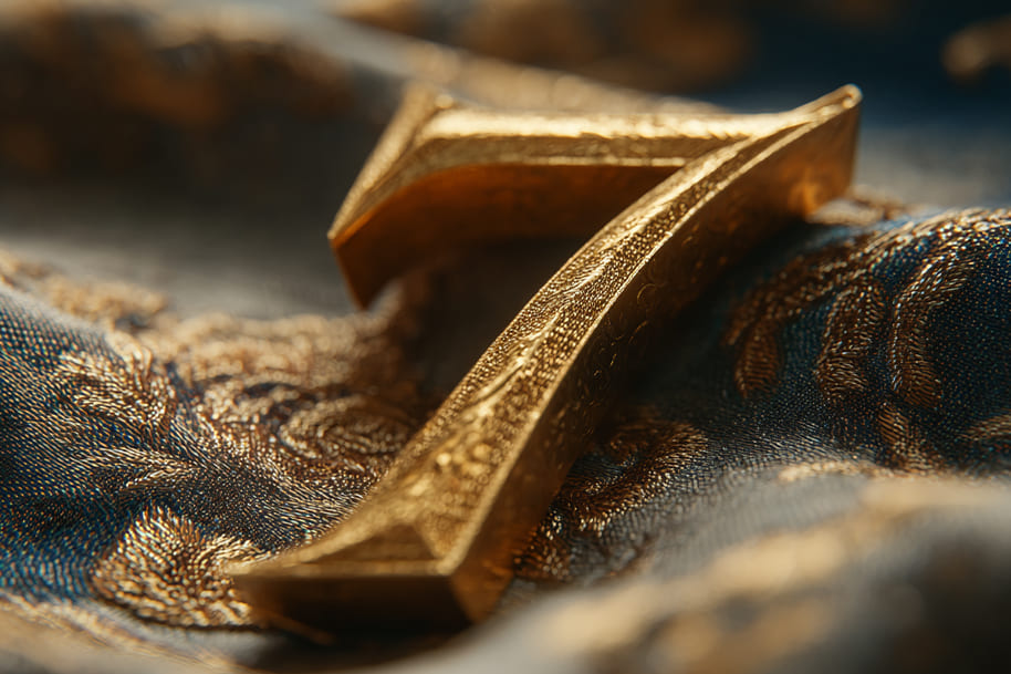 Golden number 7 on elegant fabric.