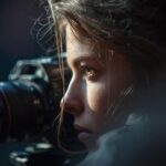 Close-up of a focused female photographer with a camera, capturing behind-the-scenes moments—perfect visual for celebrity documentaries on Netflix featured by Eternal Slots Casino.