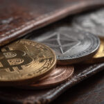 Physical crypto wallet card with embedded Bitcoin chip on black background