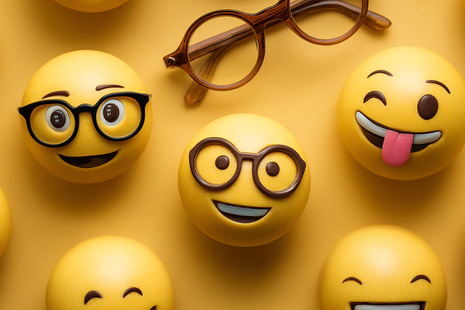 Funny emoji faces with glasses celebrating World Emoji Day and the role of emojis in modern communication