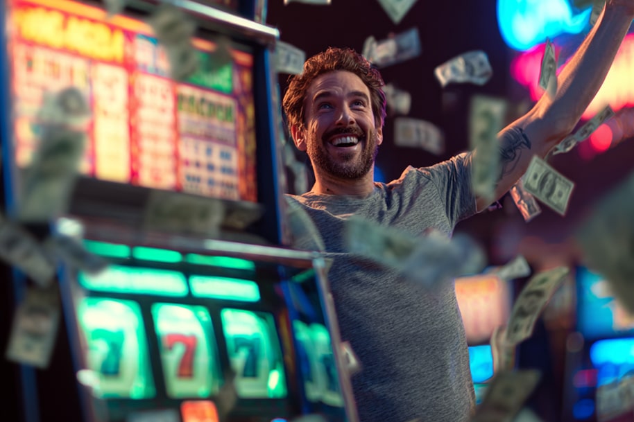Excited player wins big at online slot machine with instant payouts