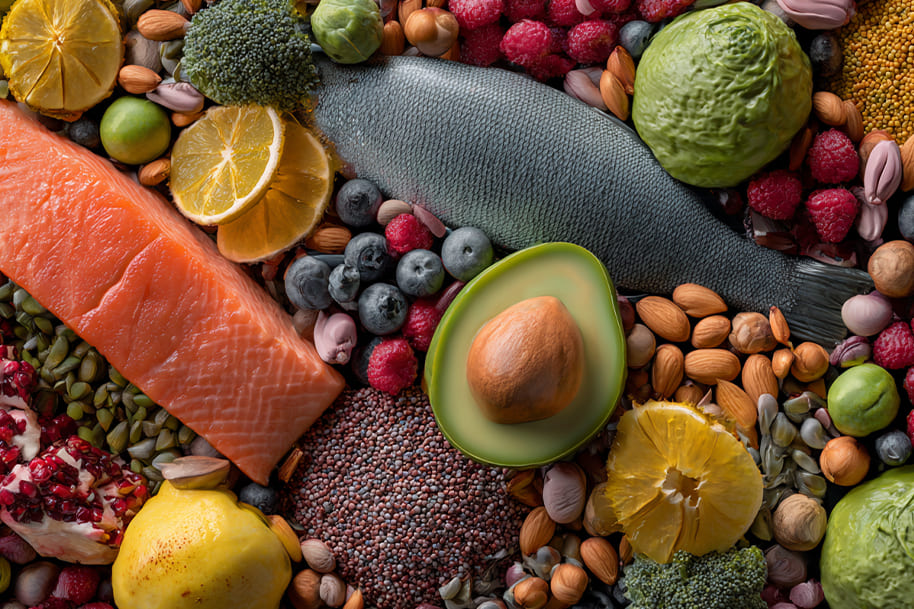 Functional foods 2025 with salmon, avocado, nuts, citrus, broccoli, and berries showcasing smarter nutrition for busy lifestyles, featured on Eternal Slots blog