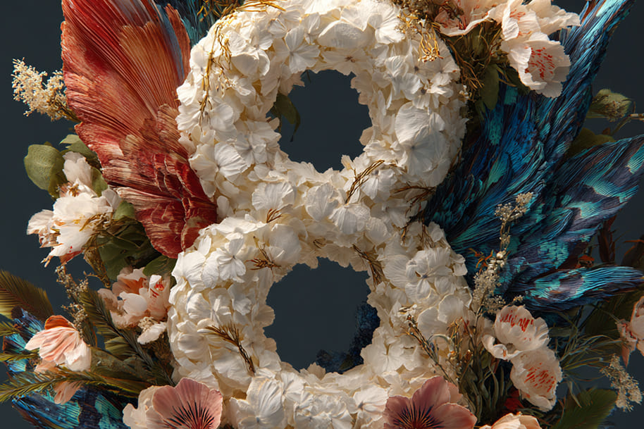 Floral and feather arrangement in number 8 shape – August numerology insights