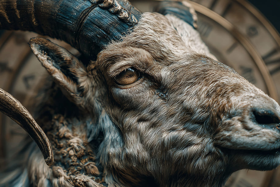 Close-up of a Capricorn goat symbolizing one of the most ambitious zodiac signs, representing career-driven astrology and success.