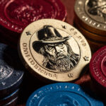 Stylized casino tokens with a cowboy design, blending classic Western motifs with the modern concept of collectible digital casino tokens.