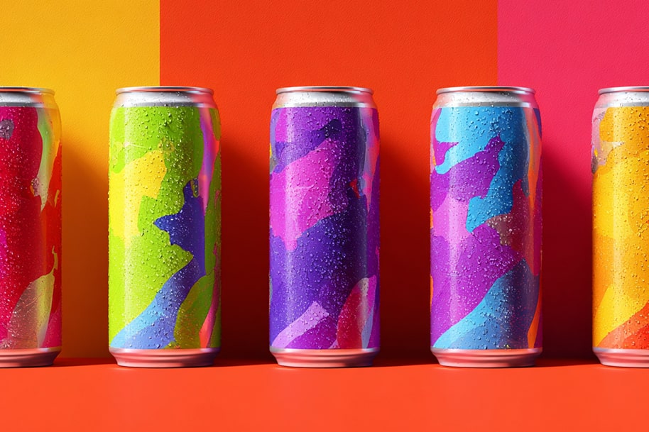 Colorful energy drink cans with abstract design – next-gen energy drinks trend 2025 featured on Eternal Slots blog