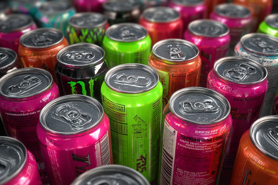 Assorted energy drink cans including Monster and other brands – innovative energy drink market trends 2025 on Eternal Slots blog
