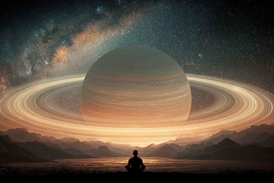 Saturn with fiery glowing rings in deep space – Eternal Slots blog visual representing Saturn return transformation, instant withdrawals, and cosmic online casino luck.