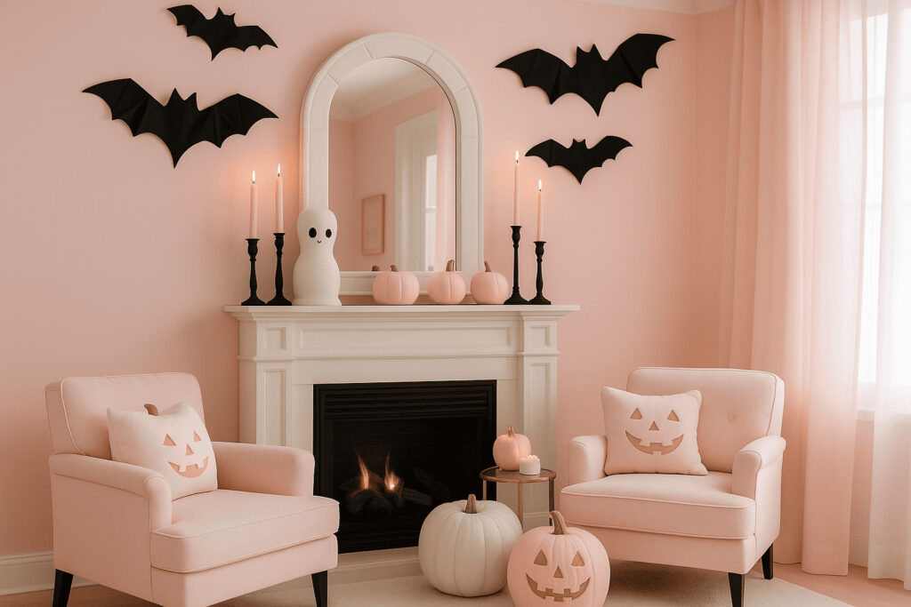 Pink-Oween halloween style decorated room