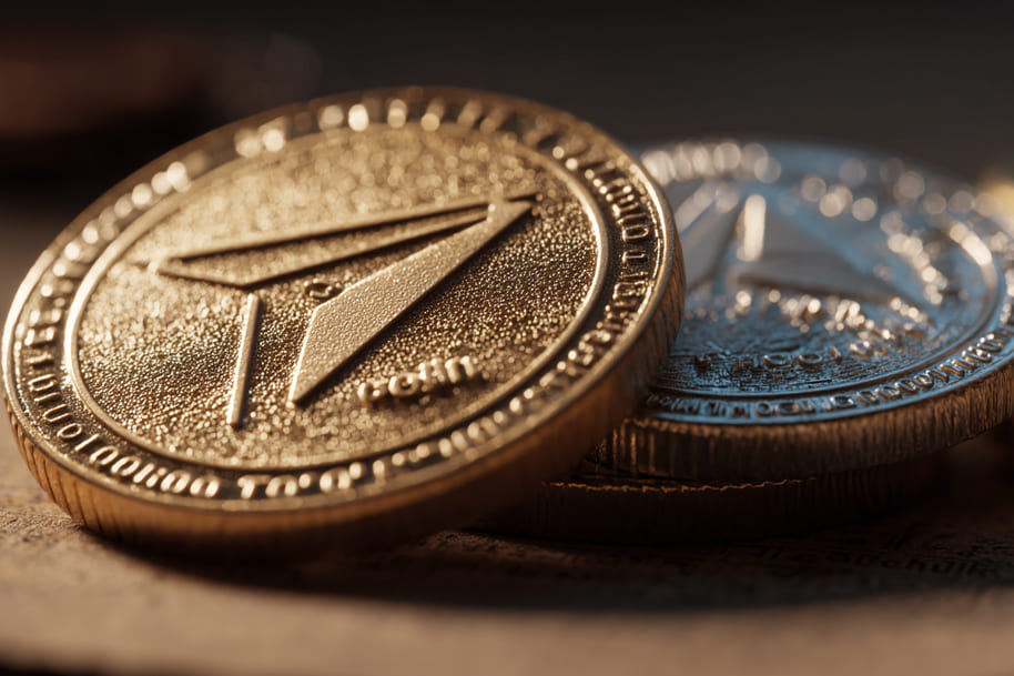 Golden TON Coin with Telegram paper plane logo representing Telegram blockchain and the rise of TON crypto in 2025, featured on EternalSlots.com.