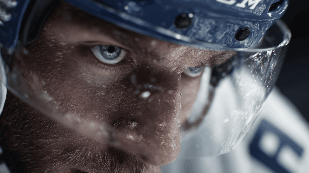 NHL player with blue helmet