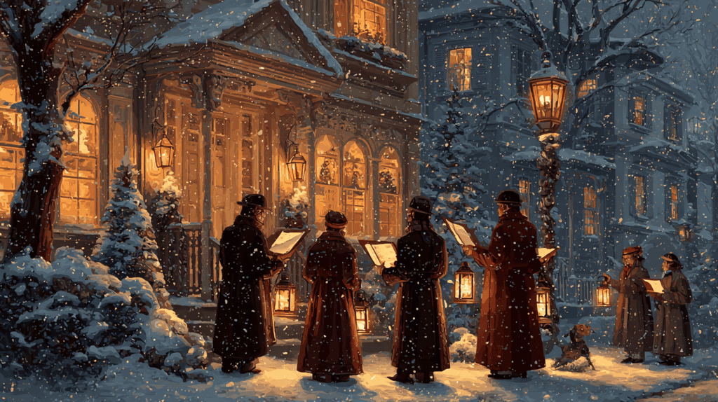 Christmas carolers singing