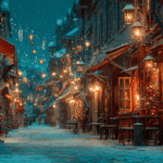 December street at night glowing Christmas