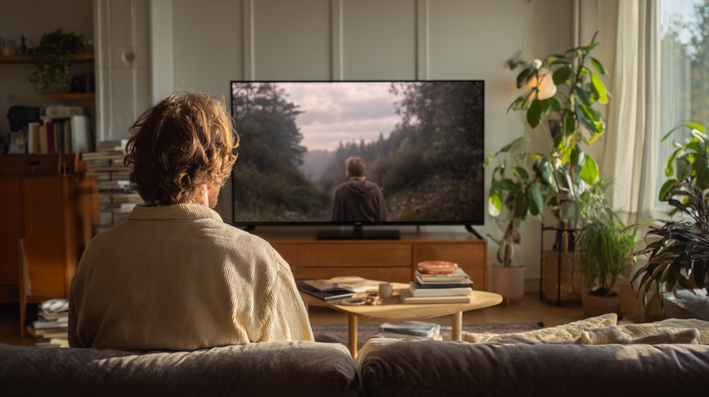 Watching tv show in the living room