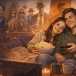 Cozy couple watching TV together at home, representing what to watch next and shows and movies worth watching based on mood.