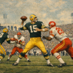 Historic photo of the first Super Bowl played showing the Green Bay Packers and Kansas City Chiefs in action at the Los Angeles Memorial Coliseum, illustrating when was the first Super Bowl played
