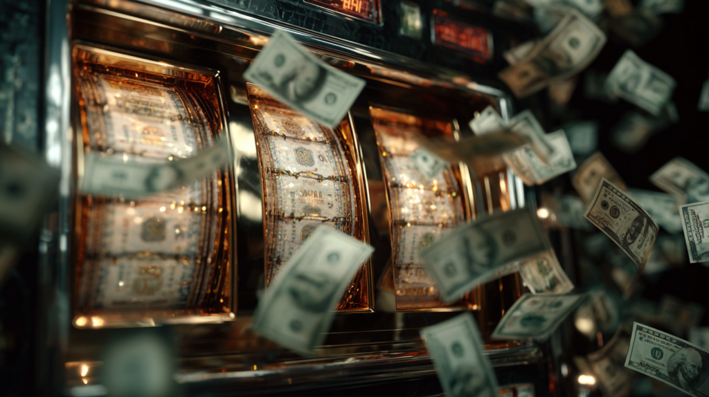 Money raining in front of a slot