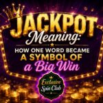 Jackpot Meaning graphic with gold coins, a crown, casino-style lights, and the Exclusive Spin Club badge.