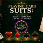 Playing Card Suits graphic featuring hearts, diamonds, clubs and spades, playing cards, casino chips, and the Exclusive Spin Club badge.